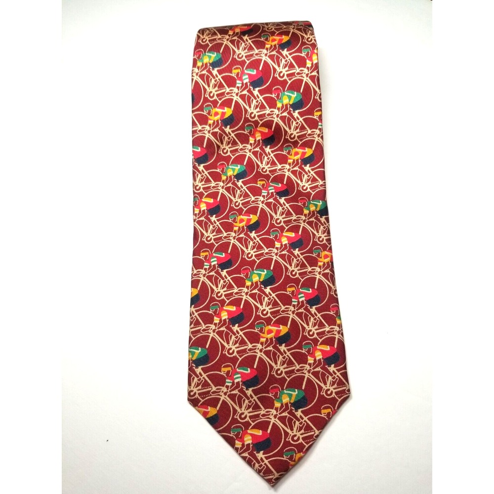 Robert Talbott The Toggery Wine With Graphic Cycle Design Italy‎ Made Silk Tie